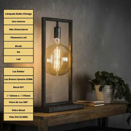 Imagem de Lâmpada Filamento LED 4w Bulbo Retro Âmbar St64 G45 G80 G95 G125 A60 T30