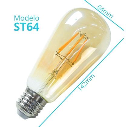 Imagem de Lampada Filamento Led Vintage E27 ST64 Ambar Ali48 - Acende a Luz