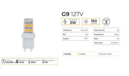 Imagem de Lâmpada G9 3W 127V 3000K Branco Quente Luminatti