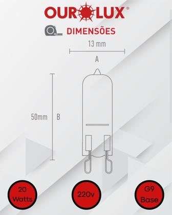 Imagem de Lâmpada Halógena Ourolux Base G9 20W 220V Cor da Luz 2800K Branco Quente
