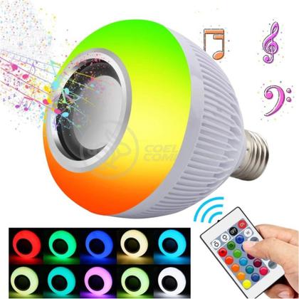 Imagem de Lâmpada LED 12w E27 RGB Colorida com Caixa de Som Bluetooth e Controle Remoto