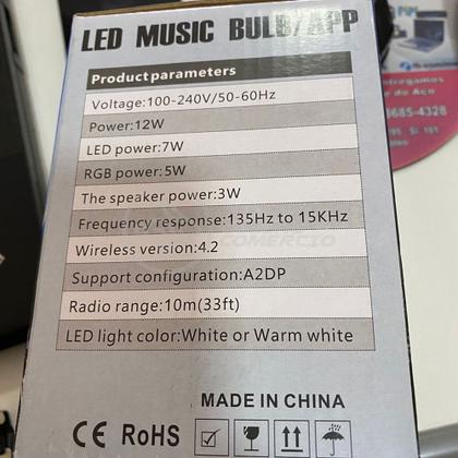 Imagem de Lâmpada LED 12w E27 RGB Colorida com Caixa de Som Bluetooth e Controle Remoto