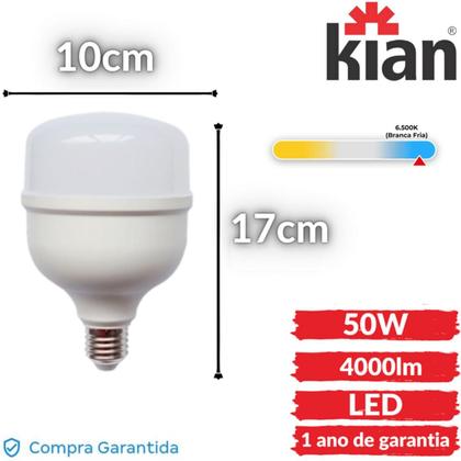 Imagem de Lâmpada Led 50w Bulbo Forte Iluminação 6500k E27 Branco Frio Bivolt