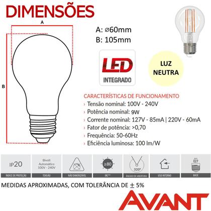 Imagem de Lampada Led A60 Clear 9w Branco Neutro 4000k E27 Bivolt