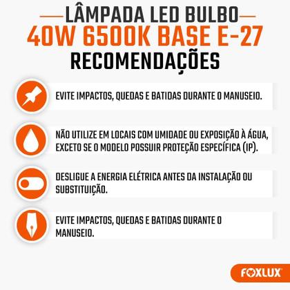 Imagem de Lâmpada Led Alta Potência 40W Foxlux 6500K Branca Fria E27 Kit com 5