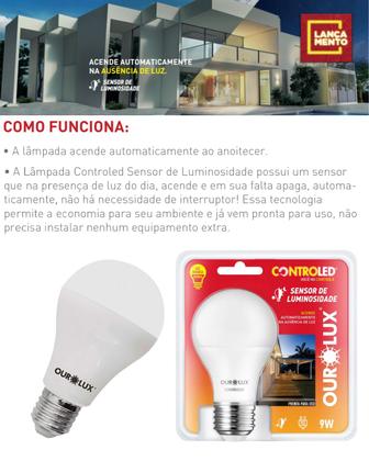 Imagem de Lâmpada LED Base E27 Bivolt com Sensor Luminosidade 9w Cor da Luz 2700k Branco Quente Ourolux
