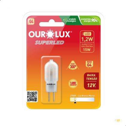 Imagem de Lâmpada LED Bipino Ourolux G4 1,2W 12V 2700K Branco Quente Luminárias Lustres Arandelas Compacta