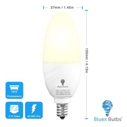 Imagem de Lâmpada LED Bluex Dusk to Dawn 6W E12 Base 3000K, pacote com 6 unidades, azul
