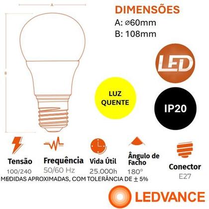 Imagem de Lampada Led Bulbo 12w Luz Quente 3000K Amarela Bivolt