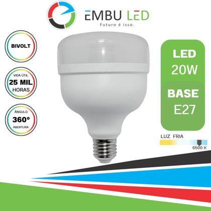 Imagem de Lâmpada Led Bulbo 20w Branco Frio 6500k E27 Bivolt-Embuled