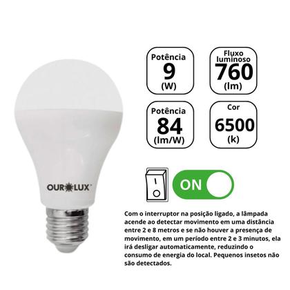 Imagem de Lampada LED Bulbo 9W 6500K Sensor De Presenca ControLED Ourolux