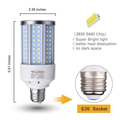 Imagem de Lâmpada LED de milho Auzer 30 W (equivalente a 200 W) 6500K E26, pacote com 2