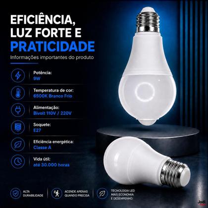Imagem de Lâmpada Led De Presença E27 Bulbo Luz Fria Bivolt C/ Sensor Detecção Automática