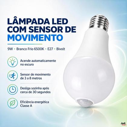 Imagem de Lâmpada Led De Presença E27 Bulbo Luz Fria Bivolt C/ Sensor Detecção Automática