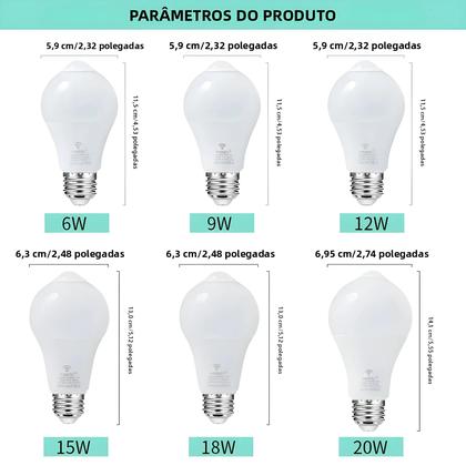 Imagem de Lâmpada LED E27 B22 De 6W-20W Com Sensor De Movimento PIR AC189-265V Luz Noturna Para Iluminação De