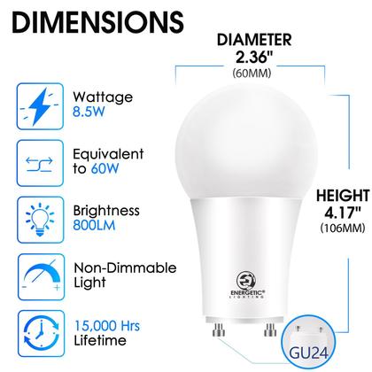 Imagem de Lâmpada LED Energetic A19 8,5 W (60 W equivalente) 5000K GU24 10pk