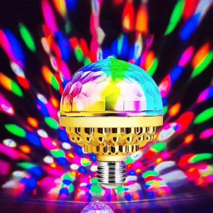 Imagem de Lâmpada LED Globo Giratória RGB Efeito Laser Colorida Elegante para Festas Discoteca Decoração Dj 4W Bivolt Dourada