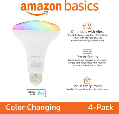 Imagem de Lâmpada LED inteligente Amazon Basics BR30 9W 800LM, pacote com 4