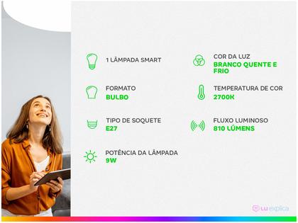 Imagem de Lâmpada LED Inteligente RGB+W 2700-6500K soquete E27 Wi-Fi + Bluetooth - HI GEONAV