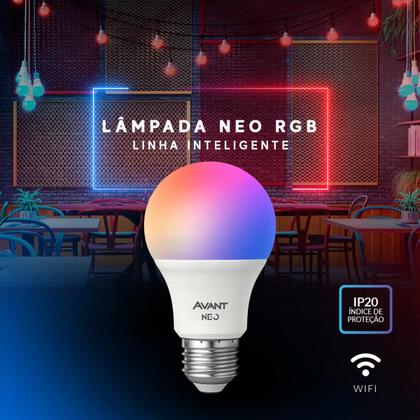 Imagem de Lampada Led Pera Smart Inteligente 10w RGB Colorido E27 110v/220v Ip20 Branco Cod: 290028177 Avant Neo