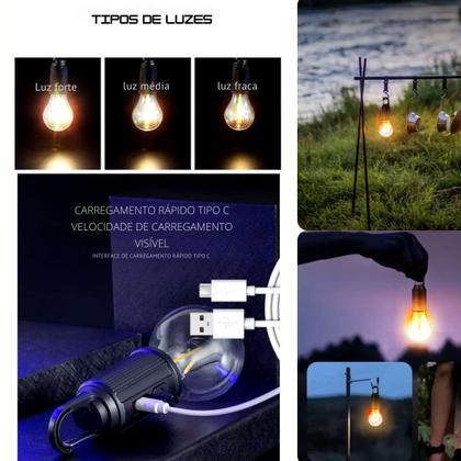 Imagem de Lampada Led Recarregavel USB Camping Casa 3 Modos Luz Quente