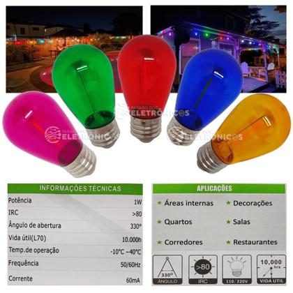 Imagem de Lâmpada Led Retrô Filamento Bolinha 1w S14 110v Abajur Luminárias  61461