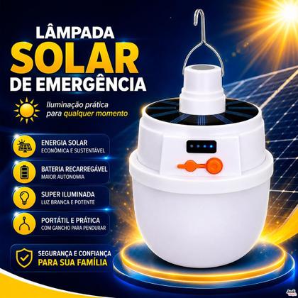 Imagem de Lâmpada LED Solar Recarregável Portátil para Camping Casa e Emergência