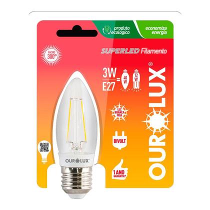 Imagem de Lampada led vela filamento clara e27 3w bivolt 2700k - ourolux