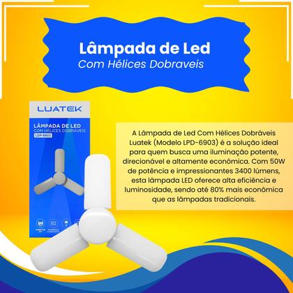 Imagem de Lampada Luminária de Teto com Hélices Dobráveis e Lâmpada LED 50W 6500K Luatek