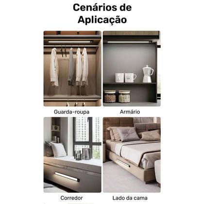 Imagem de Lâmpada Luminária Led Barra Recarregável Magnética Sensor de Presença Sem Fio Spot Luz Armário Cozinha Escada