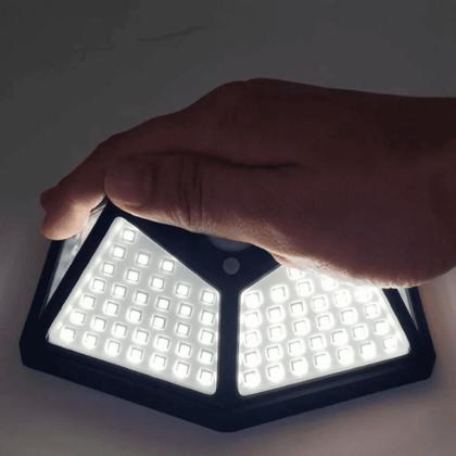 Imagem de Lâmpada Luminária Solar 100 Led Parede Luz Com Sensor Preto