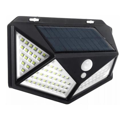 Imagem de Lâmpada Luminária Solar 100 Led Parede Luz Com Sensor Preto