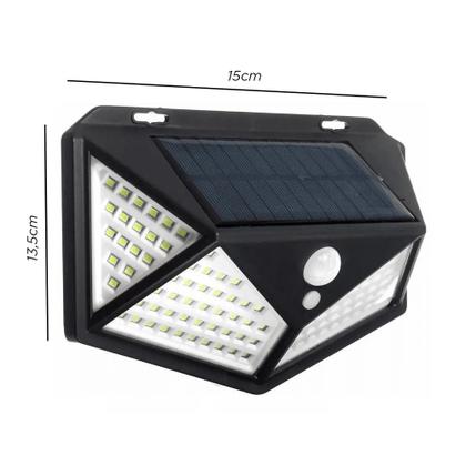 Imagem de Lâmpada Luminária Solar 100 Led Parede Luz Com Sensor Preto