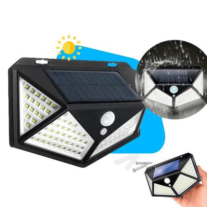 Imagem de Lâmpada Luminária Solar 100 Led Parede Luz Com Sensor Preto