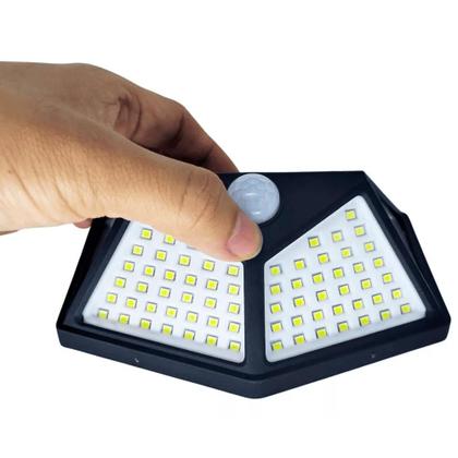 Imagem de Lâmpada Luminária Solar 100 Led Parede Luz Com Sensor Preto