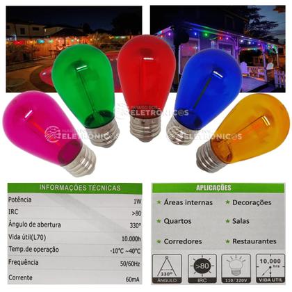 Imagem de Lâmpada Luz Led Retrô De Filamento Bolinhas Decoração 1w S14 110v 61464