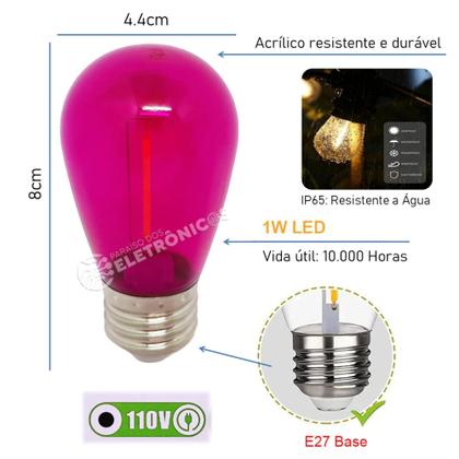 Imagem de Lâmpada Luz Led Retrô De Filamento Bolinhas Decoração 1w S14 110v 61464