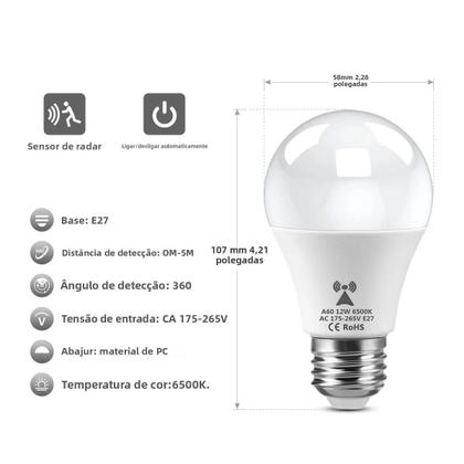 Imagem de Lâmpada Sensor de Presença Noturna LED 12W E27 - Para Quarto, Escadas e Corredor (110V/220V)