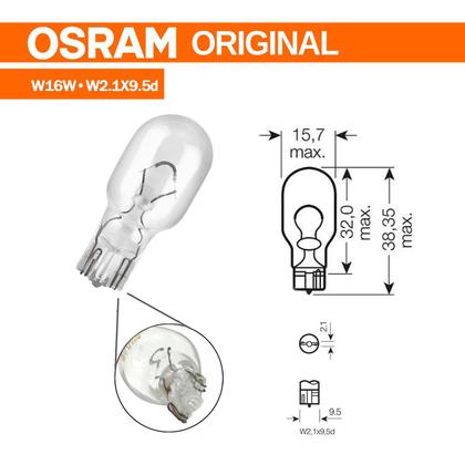 Imagem de Lampada Super Pingão Luz Ré Osram T5 921 W16W 12V 16W Original W2.1x9.5d 2 Unidades