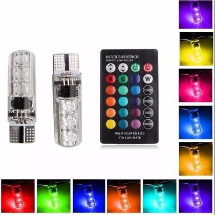 Imagem de Lampada t10 rgb w5w cores strobo controle remoto 12v