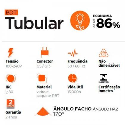 Imagem de Lampada Tuboled B_D 20W T08 6500K - Kit C/10 Unidades