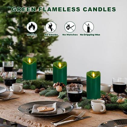 Imagem de Lâmpada VEEKI Flameless Green 15x8 cm Conjunto de velas com controle remoto