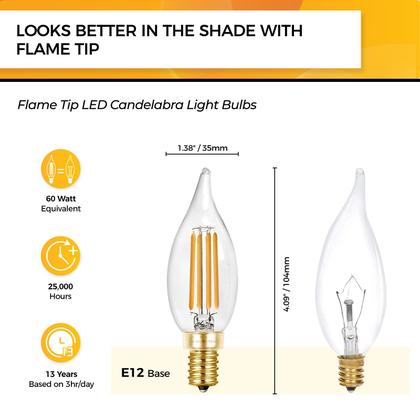 Imagem de Lâmpadas LED de candelabro Hizashi 6W 550LM 2700K E12, pacote com 12
