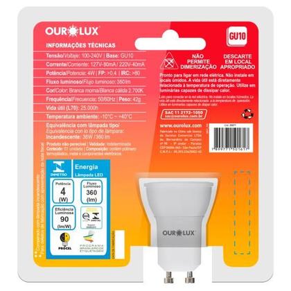 Imagem de Lâmpadas Led Dicróica Gu10 Bivolt 4w 2700k Luz Amarela Ourolux