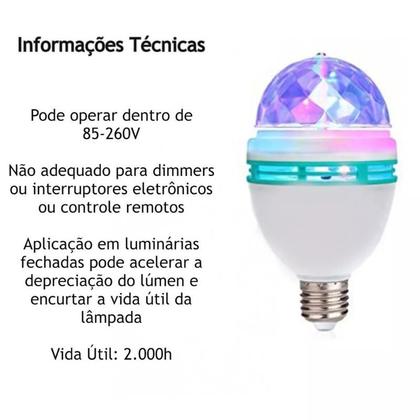 Imagem de Lâmpadas Led Globo Colorido Giratório Festa Dj Balada Kit 2 Unidades