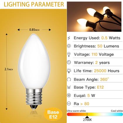 Imagem de Lâmpadas LED Grensk C7 Replacement 0,5 W 2700 K E12, pacote com 25