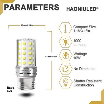 Imagem de Lâmpadas LED HAONIULED de 10 W (equivalente a 100 W) E26 5000K, pacote com 5