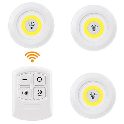 Imagem de Lâmpadas Led Spot Sem Fio Kit 3 Controle Remoto Portátil