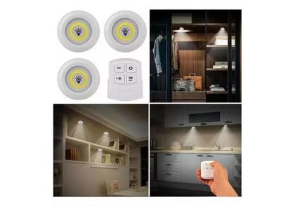 Imagem de Lampadas Luminária Led Controle Sem Fio Spot Remoto Sensor Kit 3 Peças