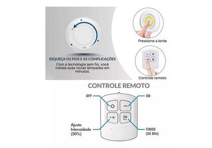 Imagem de Lampadas Luminária Led Controle Sem Fio Spot Remoto Sensor Kit 3 Peças